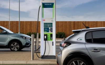 Tesla car charging at one of the GRIDSERVE Electric Forecourt Charging Stations