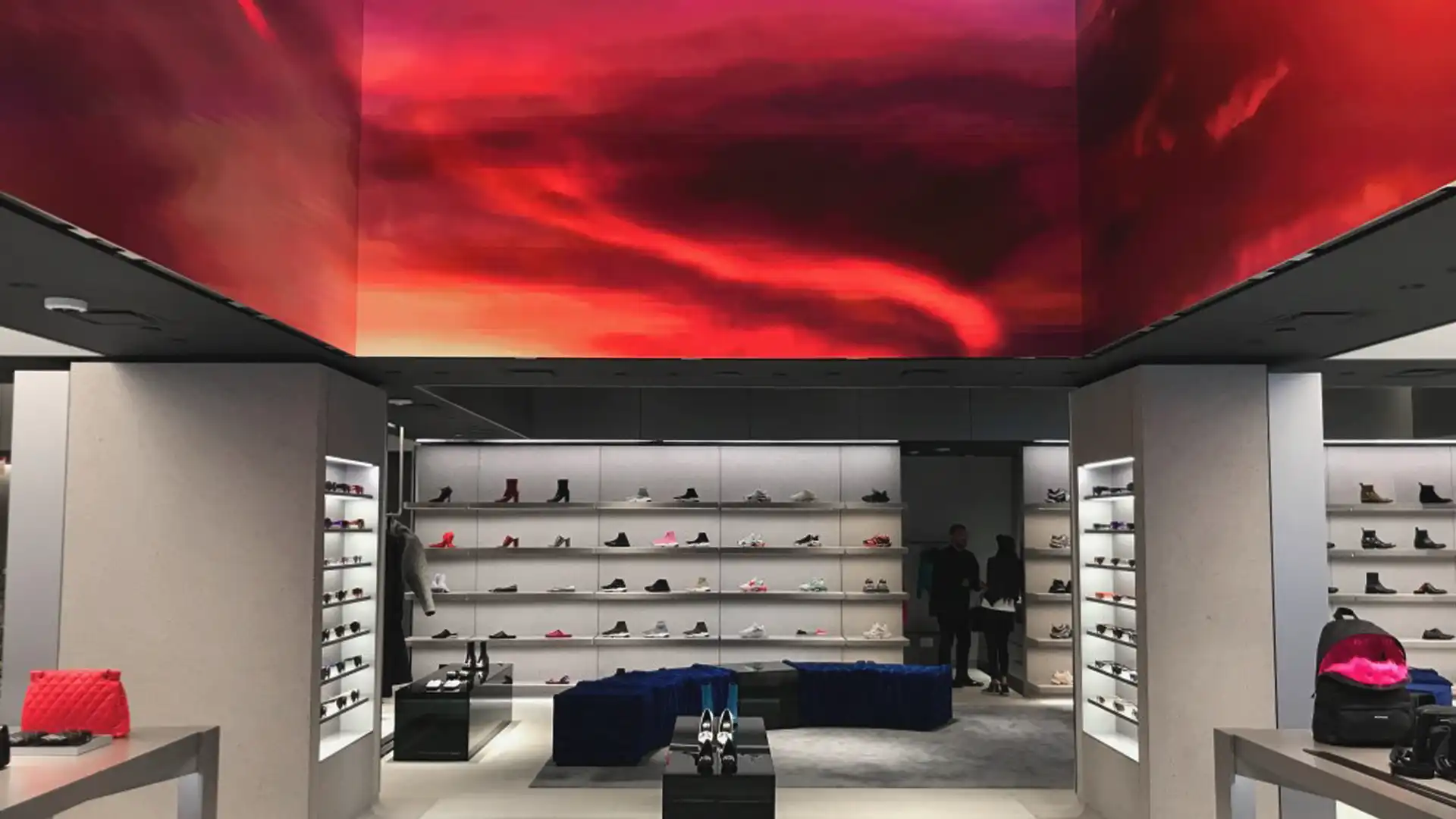 LED ceiling enveloping the interior of Balenciaga New York, amplifying immersion and spatial depth.