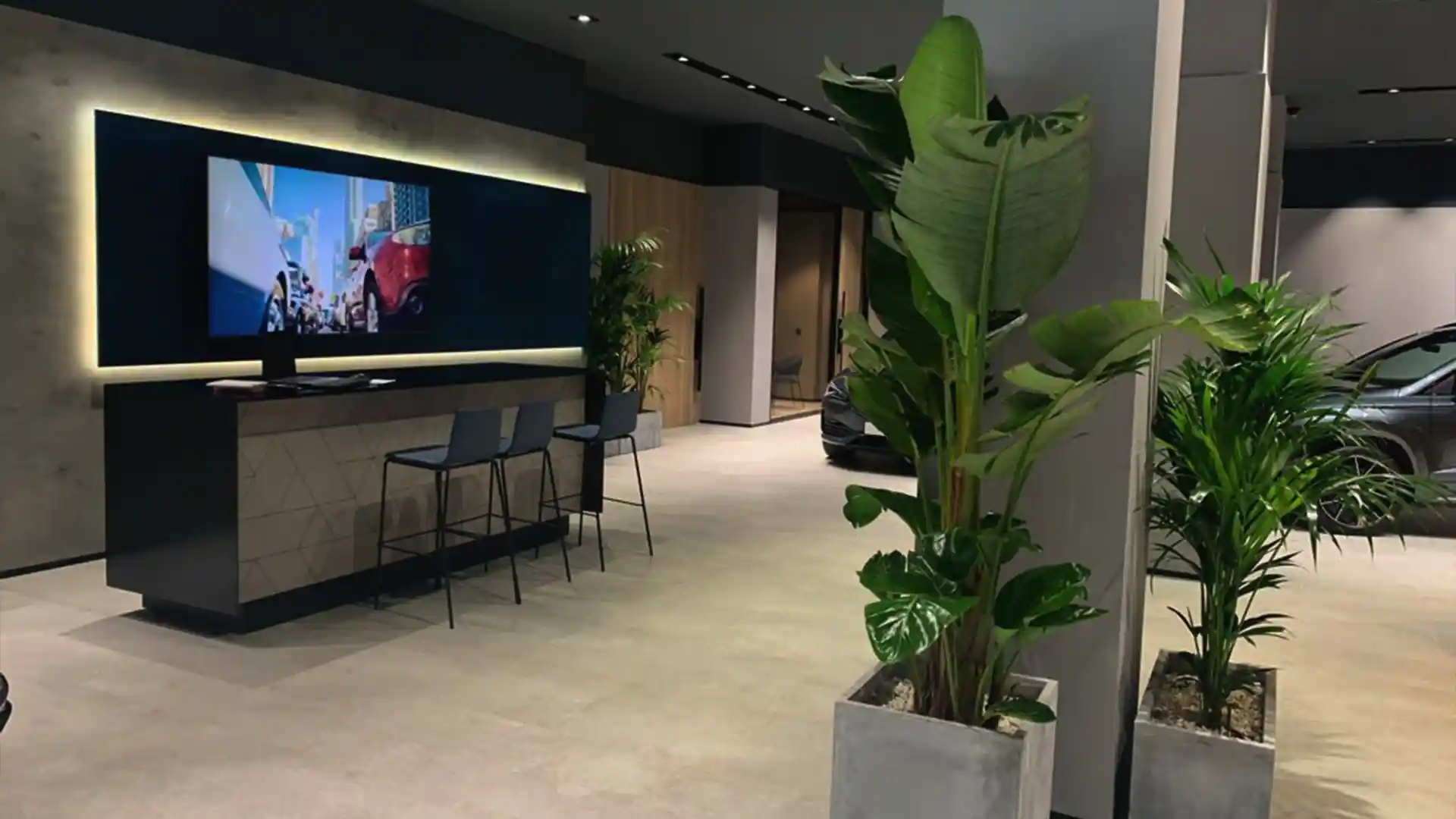 View of CUPRA City Garage Paris featuring LED screen and immersive brand visuals