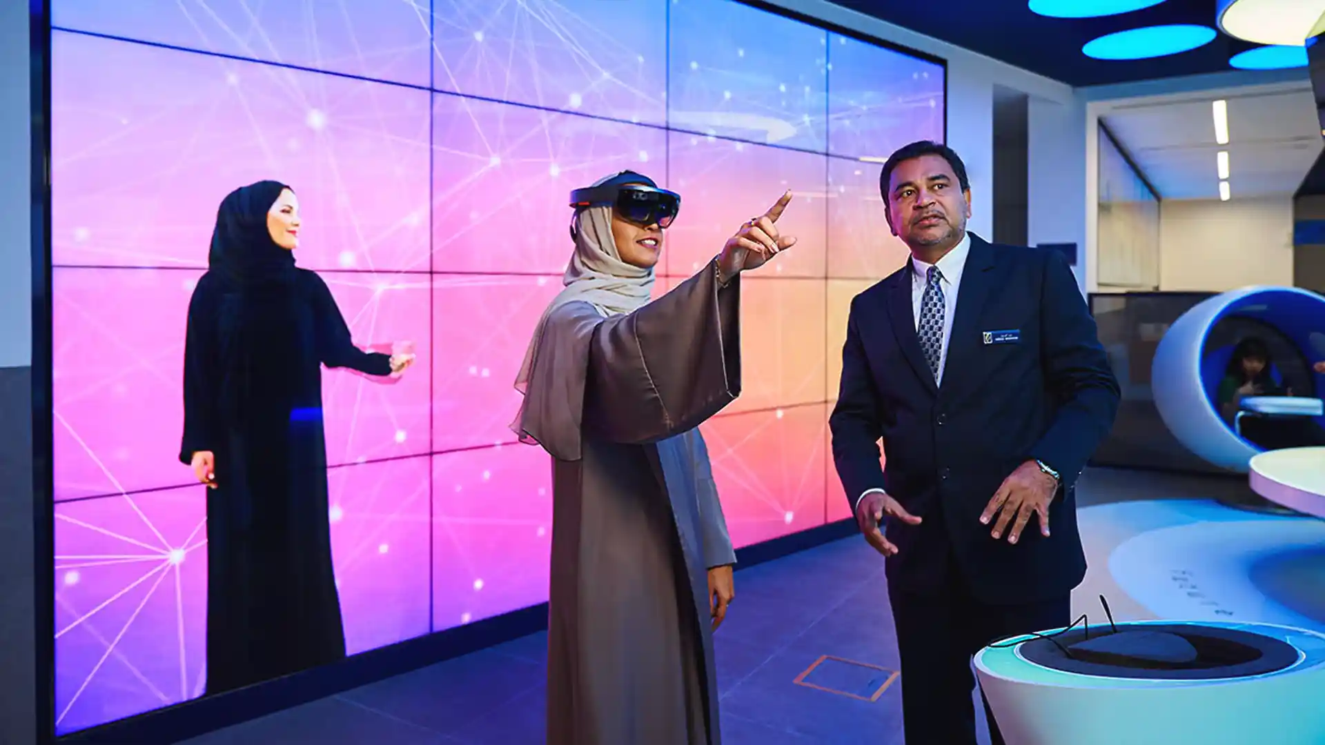 Digital display showing real-time information integrated into Emirates NBD’s Lab environment.