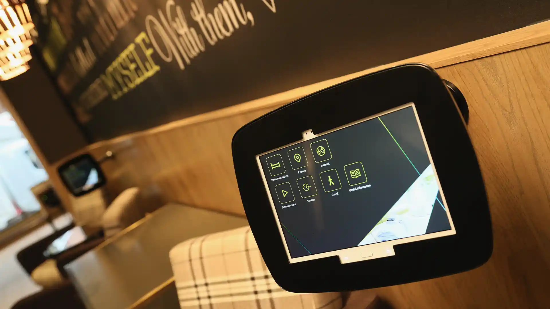 Mirror screens with floating digital information inside Hub Premier Inn elevators