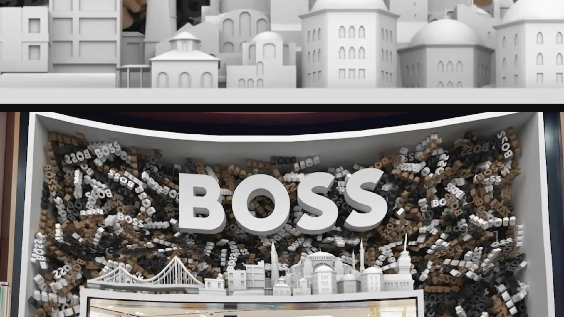Interior view of Boss Istanbul showcasing immersive 3D content integrated into the store architecture.