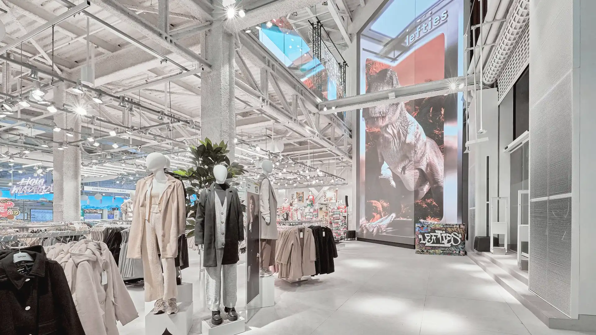 Centralised digital content managed across LED screens at Lefties E-White Concept Store.