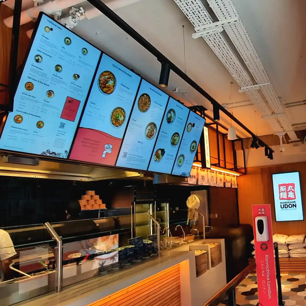 TRISON Spaces CMS interface managing Marugame Udon’s digital content and menu displays in the UK.