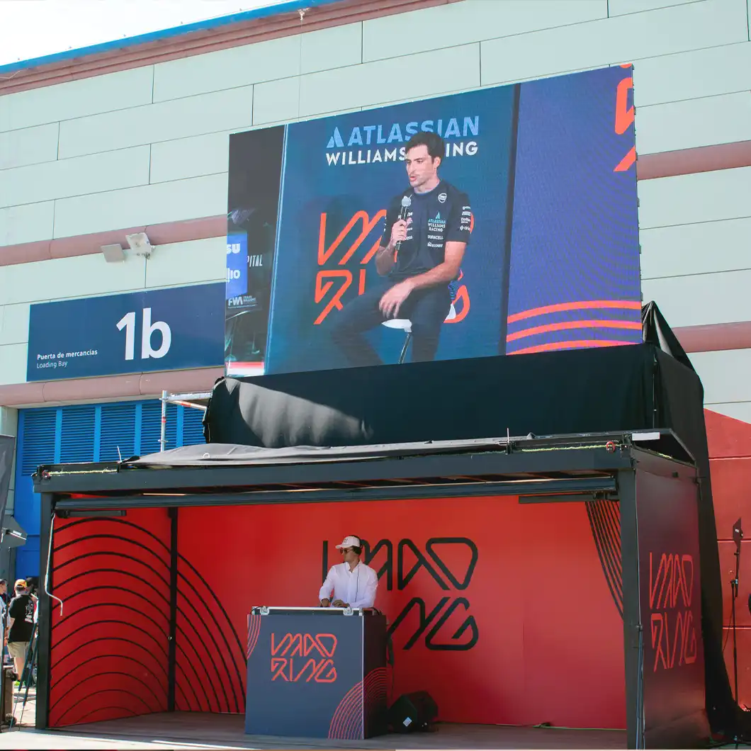 Surround audio system installed by TRISON at the F1 roadshow to enhance the immersive experience with realistic race sound.