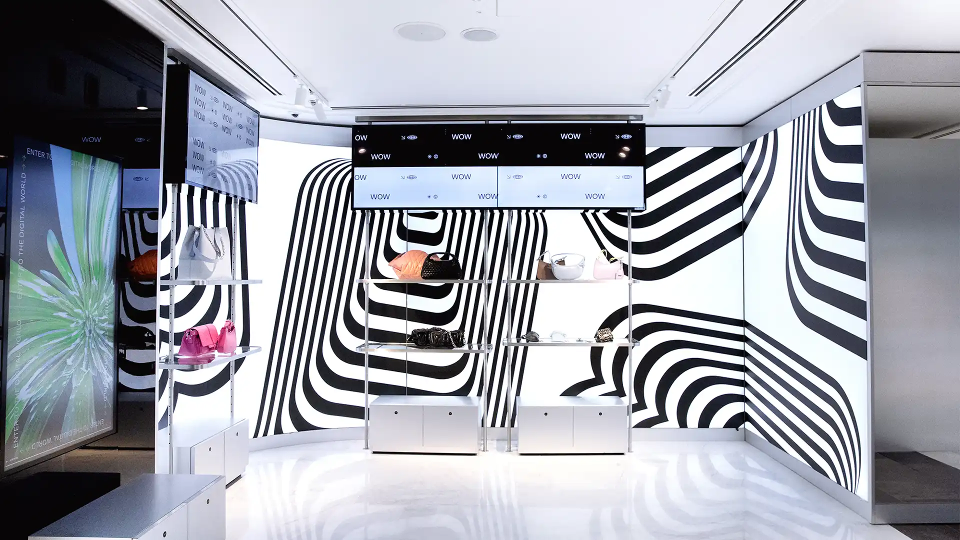 Network of screens and displays across several WOW Concept floors.
